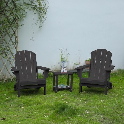 Adirondack Chair Set,2 Folding Adirondack Chair With 1 Side Table,3-Piece Adirondack Chair Set With Wood Texture For Patio,Garden-Cuddlewood