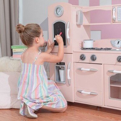 Pink Retro Wooden Play Kitchen Set with Accessories