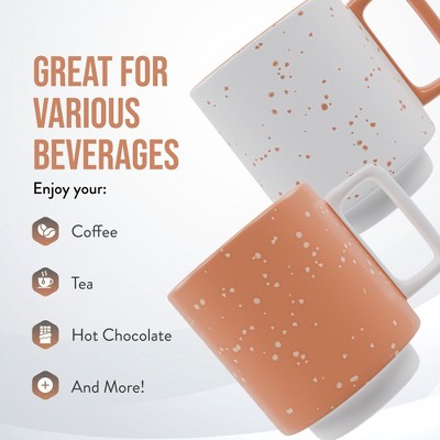 14oz White and Coral Ceramic Stackable Coffee Mugs Set