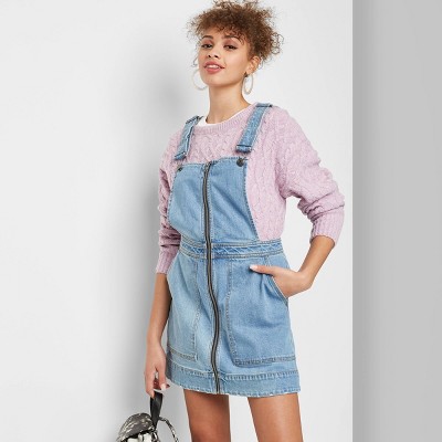 button up denim pinafore dress