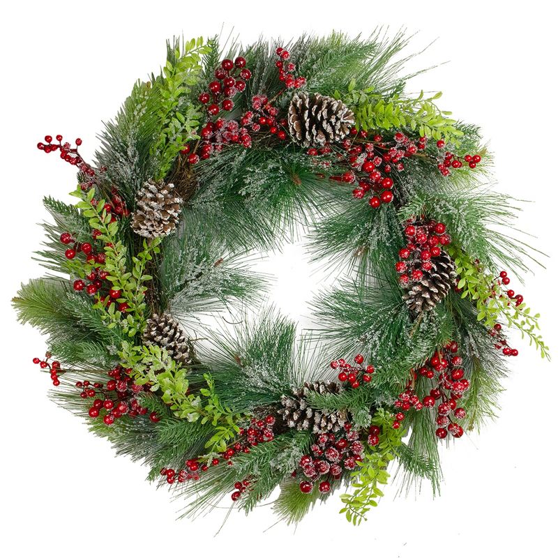 Northlight Iced Red Berries and Mixed Pine Artificial Christmas Wreath - 32 inch, Unllit, 1 of 6