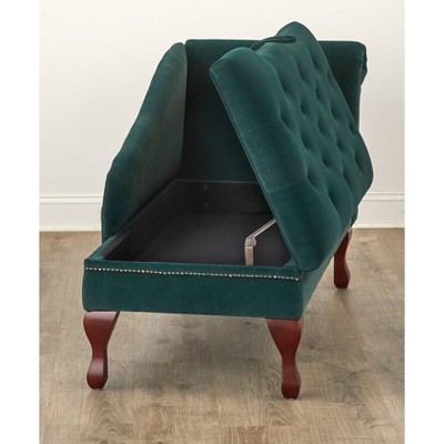 Emerald Green Microfiber Chaise Lounge with Wood Legs