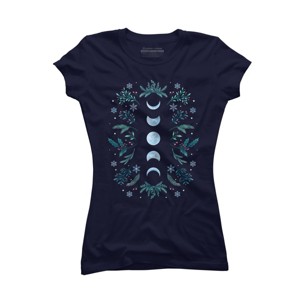 Junior's Design By Humans Moonlight Garden - Teal Snow By EpisodicDrawing T-Shirt - 1 of 3