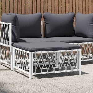 vidaXL Patio Footstool with Cushion White Woven Fabric - 1 of 4