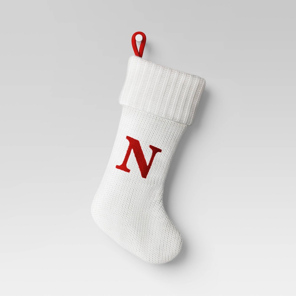 Knit Monogram Christmas Stocking White N - Wondershop™