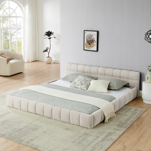 California King/King Size Upholstered Platform Bed Grounded Bed Frame with Headboard & Thick Fabric - ModernLuxe - 1 of 4