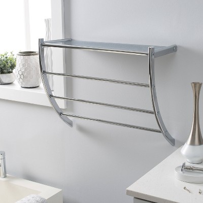 Chrome Wall Mounted Towel Rack with Shelf