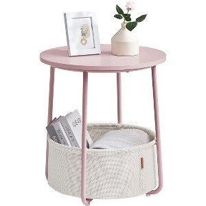Simple Trending Small Bedside Table with Fabric Basket Jelly Pink + Cream White - 1 of 4