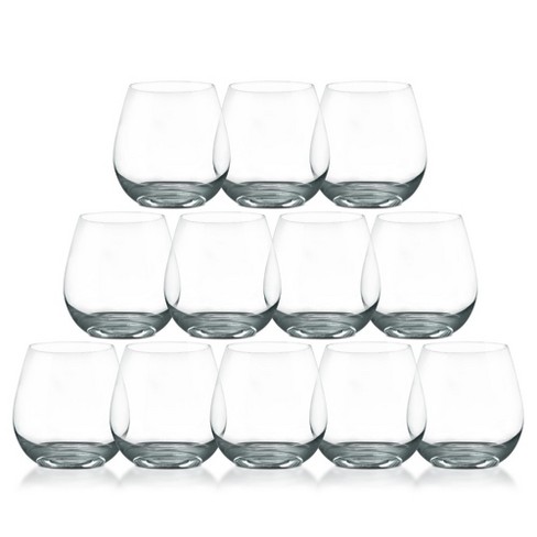 Nutrichef 15 oz. Crystal-Clear Stemless Wine Glass Set (Set of 12)