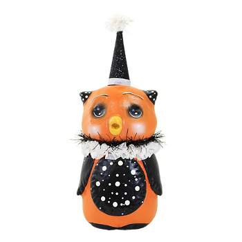 Bethany Lowe Polka Dot Owl  -  One Halloween Owl Figurine 6.5 Inches -  Halloween Witch Hat  -  Ma2076  -  Polyresin  -  Orange