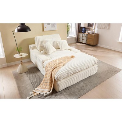 Dolonm 75" Deep Seat Lazy Sofa,Corduroy Sleeper Sofa Bed & Cloud Lounge Chair,High-Resilience Sponge,4 Pillows,for Living Room/Office