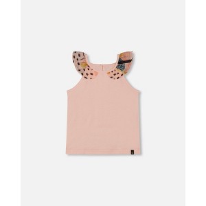 Deux par Deux Girl Organic Cotton Tank Top with Frill Pink and Black Butterfly - 2 Years - 1 of 4