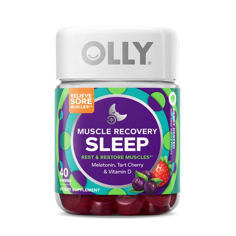 OLLY Muscle Recovery Sleep Gummies with Melatonin, Tart Cherry &#38; Vitamin D - Berry - 40ct, 1 of 11