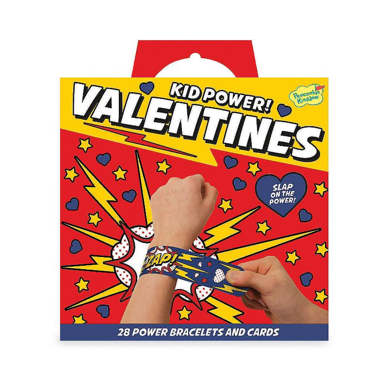 Peaceable Kingdom Valentines Cards for Kids Classroom - Set of 28 Valentines Day Gifts - Kid Power Slap Bracelets, 1 of 4