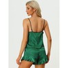 cheibear Women's Satin Spaghetti Cami Tops Ruffle Trim Shorts Sleepwear Sets - 3 of 4