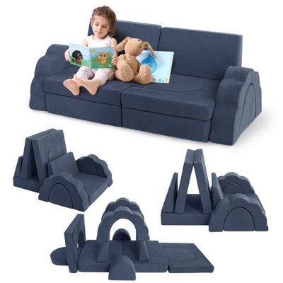 Nasitip 11pcs Modular Kids Play Couch,Sectional Sofa Floor Toddler Couch, Convertible Foam Floor Sofa,Blue
