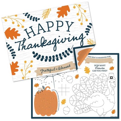 Big Dot of Happiness Happy Thanksgiving - Paper Fall Harvest Party Coloring Sheets - Activity Placemats - Set of 16