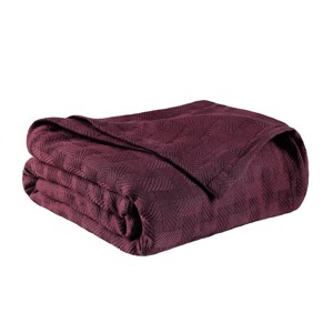 HomeRoots King Plum Cotton Basketweave Geometric Blanket - 1 of 4