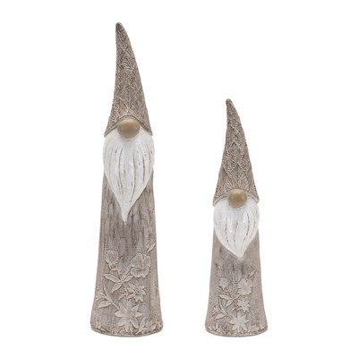 Melrose Floral Carved Gnome (Set of 2)