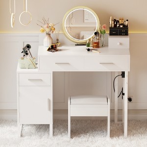 Besiost Reversible Vanity Desk with Wooden Drawers and Charging Station - 1 of 4