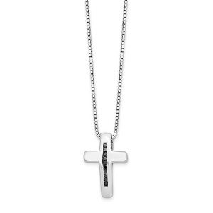 Black Bow Jewelry Black Diamond Cross Necklace in Rhodium Plated Silver, 18-20 Inch - 1 of 4