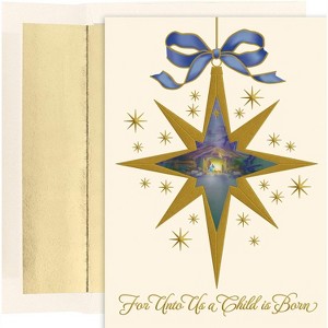 Masterpiece Studios 15-Count Boxed Embossed Religious Christmas Cards with Foil-Lined Envelopes, 7.8" x 5.6", Nativity Star (909000) - 1 of 2