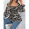 Women's Square Neck Ruffled Smocked Blouse - Floral Print Puff Sleeve Top for Vintage & Romantic Style - 3 of 4