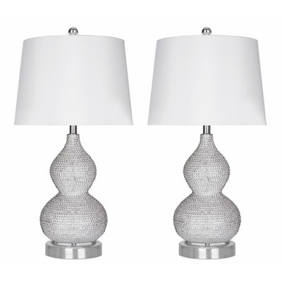 (Set of 2) Vida Beaded Table Lamp Silver  - Abbyson Living