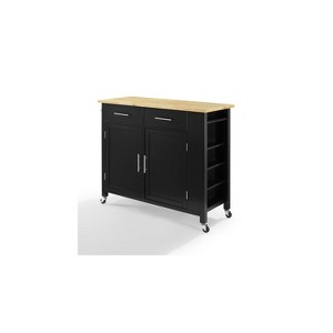 HomeStock  Savannah Wood Top Rolling Kitchen Island Cart, Microwave Stand, with Shelves and Drawers, Black - 1 of 4