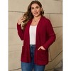 Coolmee Women's Plus Size Cardigan Shawl Long Sleeve Outerwear Lightweight Open Front Ribbed Knit Casual Cardigan Sweaters with Pockets 2XL Wine Red - 3 of 4