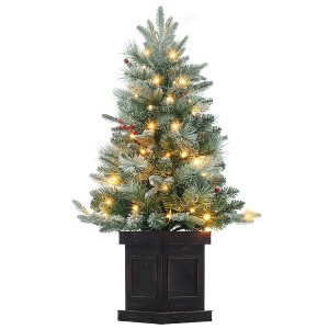 Homhougo 3FT Snow Flocked Christmas Tree with Red Berries and Rustic Pot Base, Ideal for Small Holiday Spaces - 1 of 4