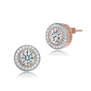 Chic Round Halo Stud Earrings Showcasing Clear Cubic Zirconia, Perfectly Designed to Add a Touch of Classic Elegance and Sparkle to Any Outfit - 1 of 4