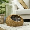 PawHut Rattan Cat Bed, Wicker Cat House Basket with Washable Cushion for Small Indoor Cats and Dogs, Light Brown - 3 of 4