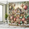 Christmas Shower Curtain, Gingerbread House with Xmas Ornaments, Snowy Details, 69 Wx 70 L, Green, Brown, Dark Pink - 3 of 3