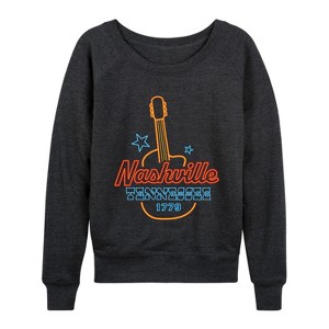 Women's - Instant Message - Nashville Neon Sign Lightweight French Terry Wide Neck Long Sleeve Graphic Shirt - 1 of 4