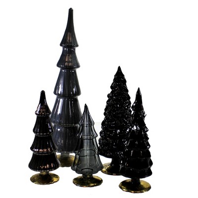 Christmas 17.0" Black Gray Glass Hued Trees S/5 Decorate Halloween Mercury  -  Decorative Sculptures