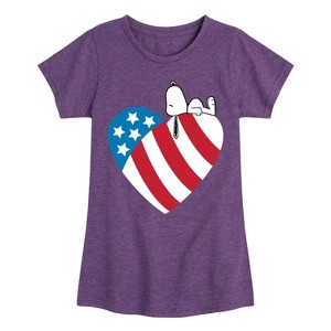 Girls' - Peanuts - Snoopy On Flag Heart Fitted Short Sleeve Graphic T-Shirt - 1 of 4