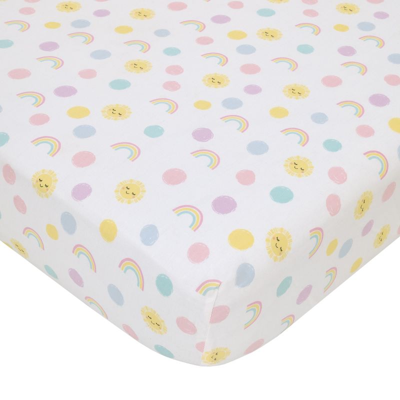NoJo Happy Days Pink, White, and Yellow Rainbows and Sunshine 4 Piece Nursery Crib Bedding Set, 3 of 10