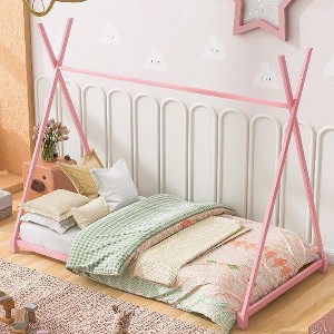 CAVINAS Minimalist Twin Size Bed Frame, Metal Bed with Triangle Structure for Children, Floor Platform Bed - 1 of 4