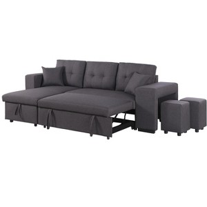 LOVMOR 95Inch L-Shape Linen Reversible Sleeper Sectional Sofa with Ottoman, Storage-Armrest and Storage Chaise for Living Room, Home Furnitur - 1 of 2