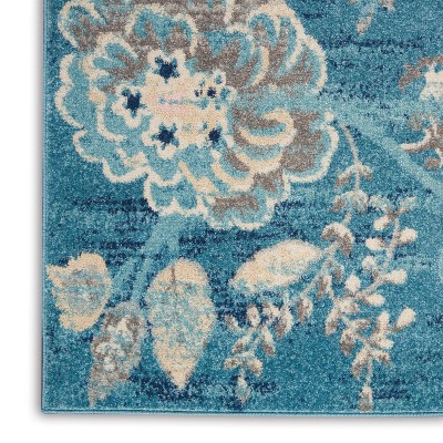 Turquoise Floral Synthetic 6' x 9' Rectangular Area Rug