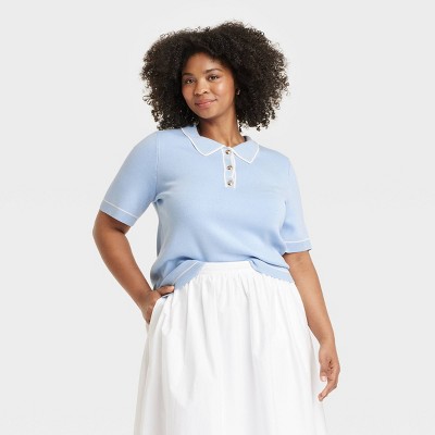 Women's Short Sleeve Polo Collar Pullover Sweater - A New Day™
