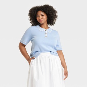 Women's Short Sleeve Polo Collar Pullover Sweater - A New Day™ - 1 of 3