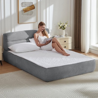 Aukfa 2-in-1 Queen Size Upholstered Platform Bed with Mattress, No Assembly Floor Bed Frame with Headboard, 13.4" Chenille Fabric