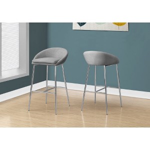 Fabric & Chrome Metal Cushioned Low-Profile Back Bar Stool (Set of 2) with Footrest and Contemporary Modern Design for Kitchen - 1 of 4