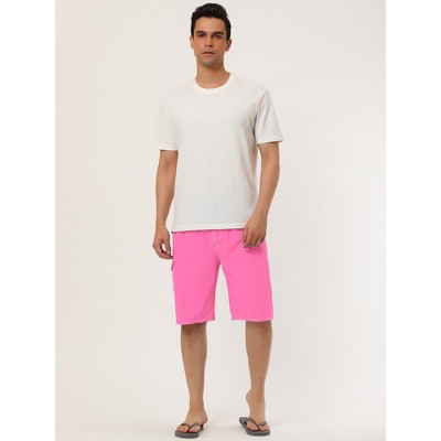 Lars Amadeus Men's Summer Drawstring Waist Surfing Beach Swimming Trunks 2 Pcs Pink/Royal Blue 32 — фото 3