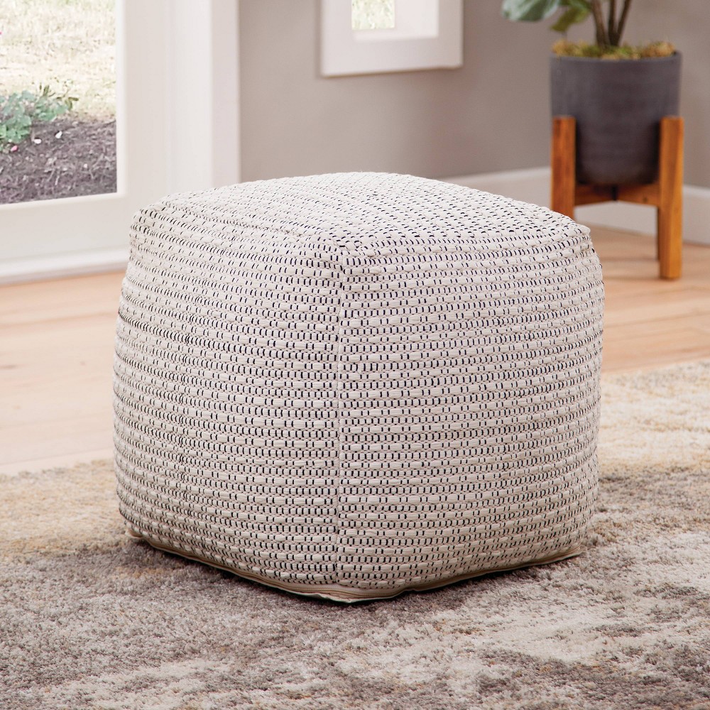 Photos - Pouffe / Bench Hakim Square Handwoven Pouf Ivory - Steve Silver Co.: Wool & Cotton, No Assembly Required