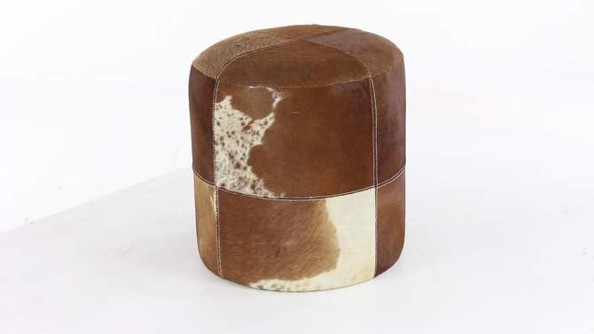 Wood and Leather Rustic Round Ottoman Brown - Olivia & May, 2 of 11, play video