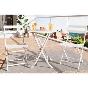 Outdoor 3 Piece Folding Patio Bistro Set, Weather Resistant Table and 2 Chairs, Portable Metal Furniture for Balcony, Porch, Garden or Small Spaces - 1 of 4