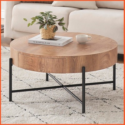 Round Coffee Table with Drawers Circle Living Room Table Wood Accent Coffee Table with Storage Vintage Center Table